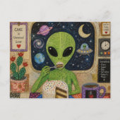 Alien isst Kuchen Postkarte (Vorderseite)