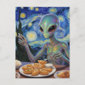 Alien isst Pierogi Postkarte (Vorderseite)