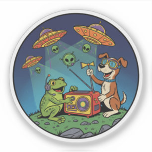 Alien Jäger für Frosch und Hunde - Kosmischer Rund Aufkleber