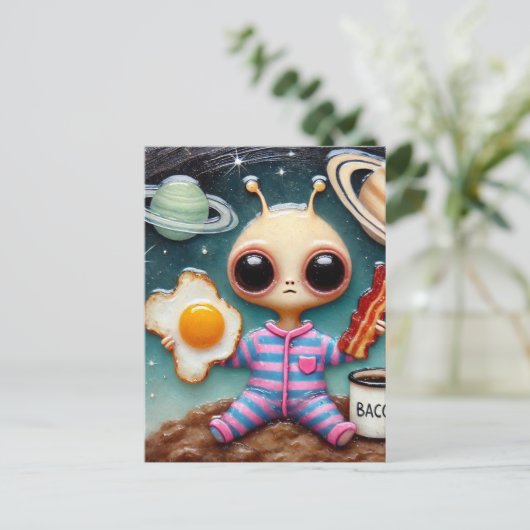 Alien Kaffee mit Bacon und Eiern Postkarte (Stehend Vorderseite)