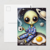 Alien Kaffee mit Ei und Kaffee Postkarte (Vorne/Hinten)