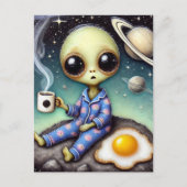 Alien Kaffee mit Ei und Kaffee Postkarte (Vorderseite)