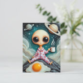 Alien Kaffee mit Ei und Kaffeesets auf Rock Postkarte (Stehend Vorderseite)