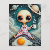 Alien Kaffee mit Ei und Kaffeesets auf Rock Postkarte (Vorderseite)
