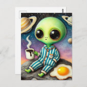 Alien Kaffee mit Eiern Postkarte (Vorne/Hinten)