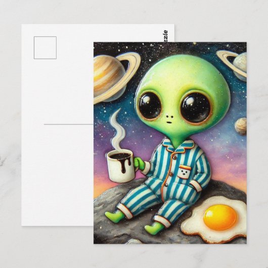 Alien Kaffee mit Eiern Postkarte (Vorne/Hinten)