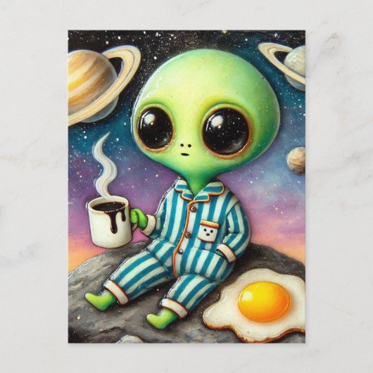 Alien Kaffee mit Eiern Postkarte (Vorderseite)