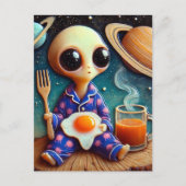 Alien Kaffee und Eier Postkarte (Vorderseite)