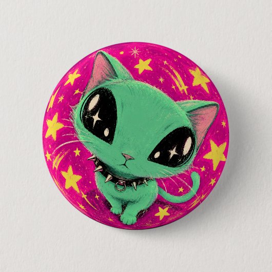 Alien-Katze-Fischaugen-Weltraum-Art-Button Button (Vorderseite)