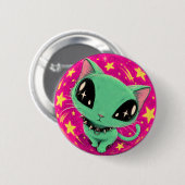 Alien-Katze-Fischaugen-Weltraum-Art-Button Button (Vorne & Hinten)