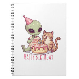 Alien-Katze-Geburtstagsfeier-Cartoon Notizblock