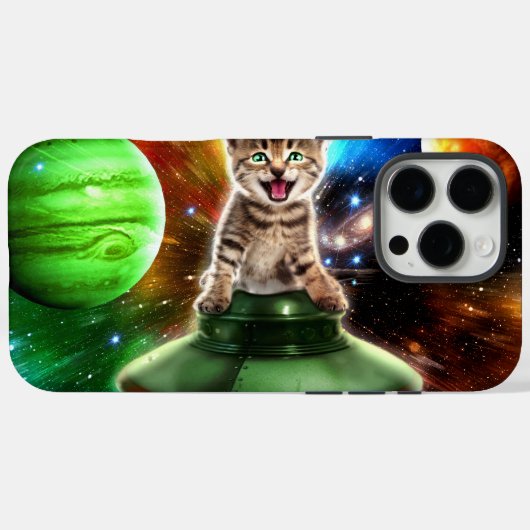 Alien-Katze in der Untertasse Case-Mate iPhone Hülle (Rückseite (Horizontal))