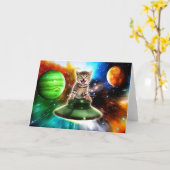 Alien-Katze in der Untertasse Karte (Gelbe Blume)