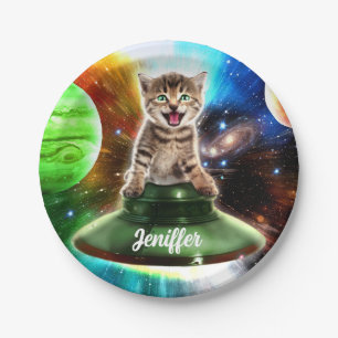 Alien-Katze in der Untertasse Pappteller