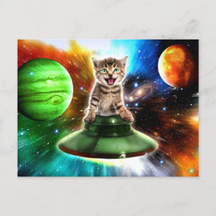 Alien-Katze in der Untertasse Postkarte