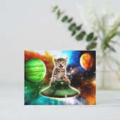 Alien-Katze in der Untertasse Postkarte (Stehend Vorderseite)