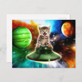 Alien-Katze in der Untertasse Postkarte (Vorne/Hinten)