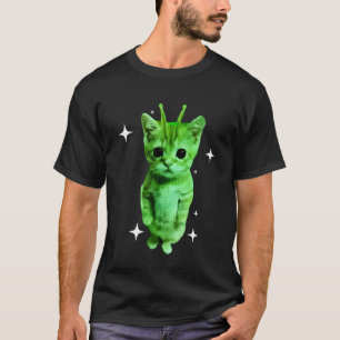 Alien-Katze-Meme Grüne Raumkatze Lustige UFO-Gesch T-Shirt