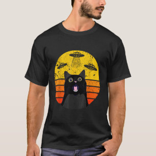 Alien-Katze-UFO für Männer Lustige seltsame schwar T-Shirt