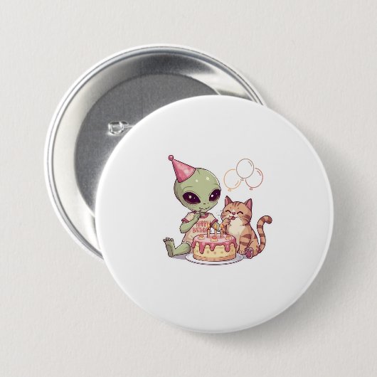 Alien-Katzen-Geburtstagsfeier-Cartoon Button (Vorne & Hinten)