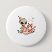 Alien-Katzen-Geburtstagsfeier-Cartoon Button (Vorderseite)