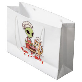 Alien-Katzen-Geburtstagsfeier-Cartoon Große Geschenktüte