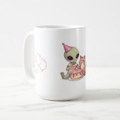 Alien-Katzen-Geburtstagsfeier-Cartoon Kaffeetasse (Vorderseite Links)