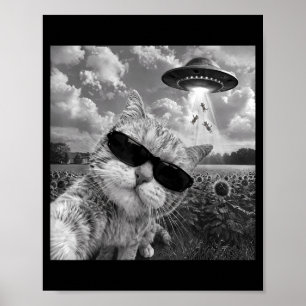 Alien Katzen-Selfie UFO Männer Frauen Grafik Lusti Poster