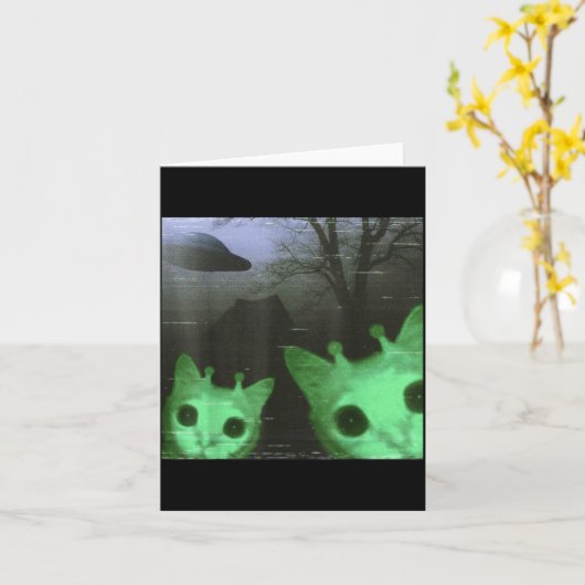 Alien Katzen Ufo Lustiges Gruseliges Katzen Meme F Karte (Gelbe Blume)