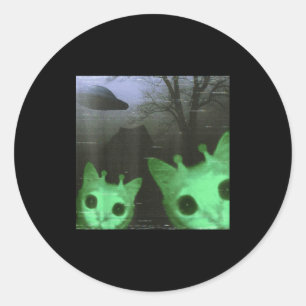 Alien Katzen Ufo Lustiges Gruseliges Katzen Meme F Runder Aufkleber