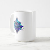 Alien Kopf blau-lila Stammesdesign Kaffeetasse (Vorderseite Links)