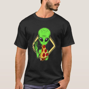 Alien Kopf Glaubt an das Essen von Pizza Außerirdi T-Shirt