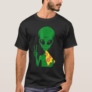 Alien Kopf isst Pizza Ufo Außerirdischer T-Shirt