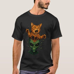 Alien Kopf Katze Explosion Lustige Sci-Fi Katze Se T-Shirt