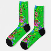 Alien-Kunst * Party mit Aliens Socken (Linkes Detail)