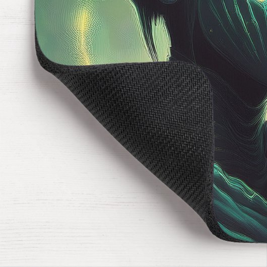 Alien Lady hält ein transparentes Glasobjekt Mousepad (Ecke)