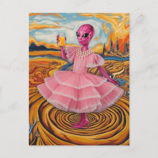 Alien Lady in Rosa mit Orangensaft Postkarte (Vorderseite)