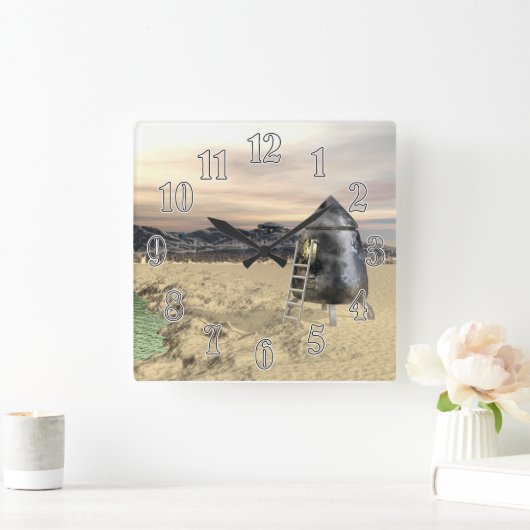 Alien Lander Quadratische Wanduhr (Zuhause)