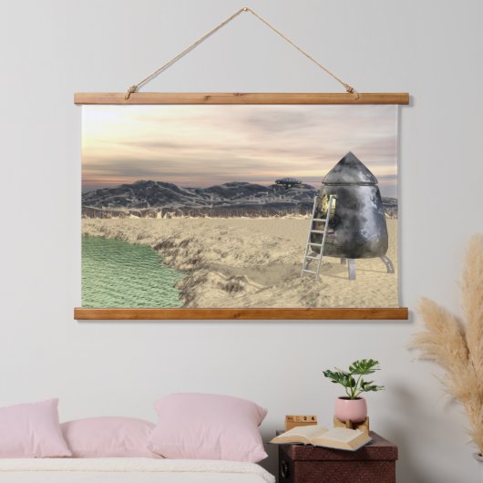 Alien Lander Wandteppich Mit Holzrahmen (Schlafzimmer)