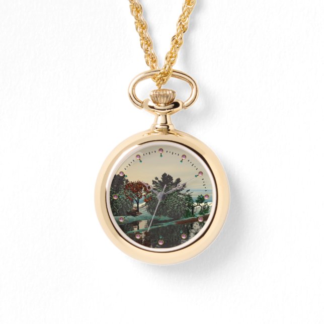 ALIEN LANDSCAPE, BÄUME, LAGUNE HYPERION Sci Fi Armbanduhr (Vorderseite)