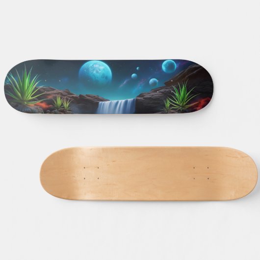 Alien Landscape Wasserfall Moons Skateboard (Horizontal)