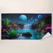 Alien Landscape Wasserfall Moons Strandtuch (Vorderseite)