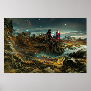 Alien Landschaft im Weltraum   ABSTRAKT Poster