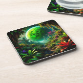 Alien Landschaft mit üppiger Vegetation Getränkeuntersetzer (Linke Seite)