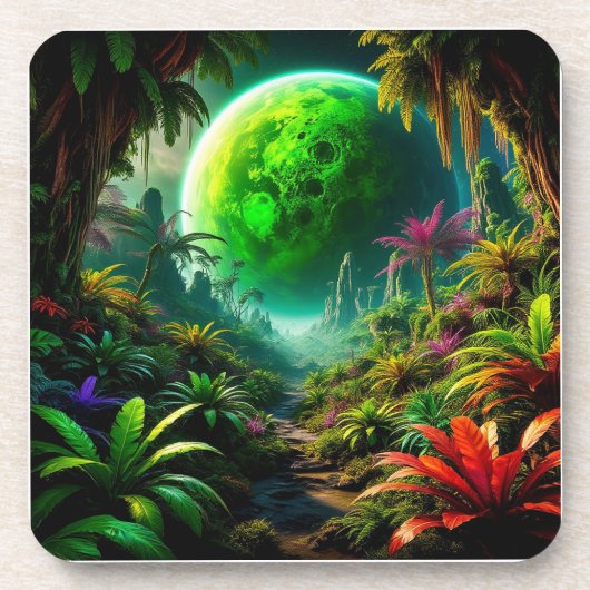 Alien Landschaft mit üppiger Vegetation Getränkeuntersetzer (Vorderseite)