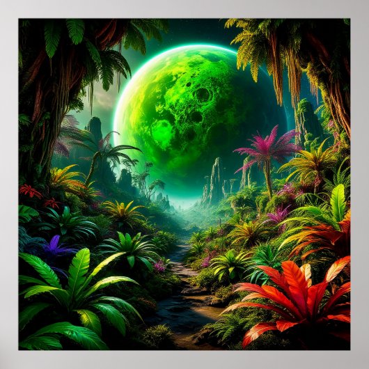 Alien Landschaft mit üppiger Vegetation Poster (Vorne)