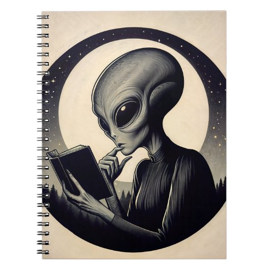 Alien Lesen des Buches Vintage Kunst Notizblock (Vorderseite)
