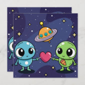 Alien Liebe Buddies Einladung (Vorne/Hinten)