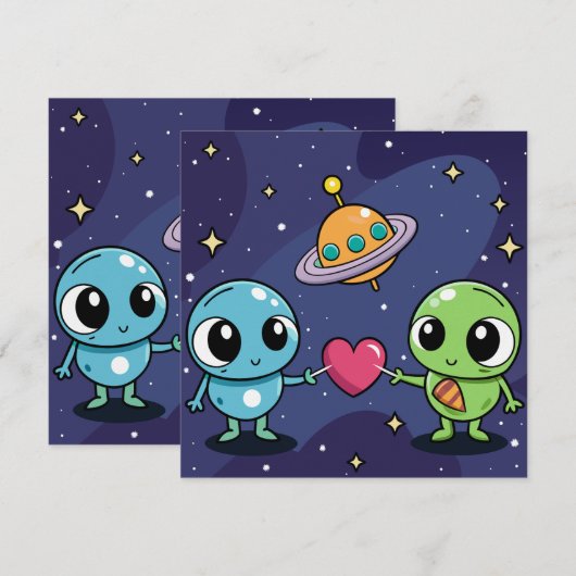 Alien Liebe Buddies Einladung (Vorne/Hinten)