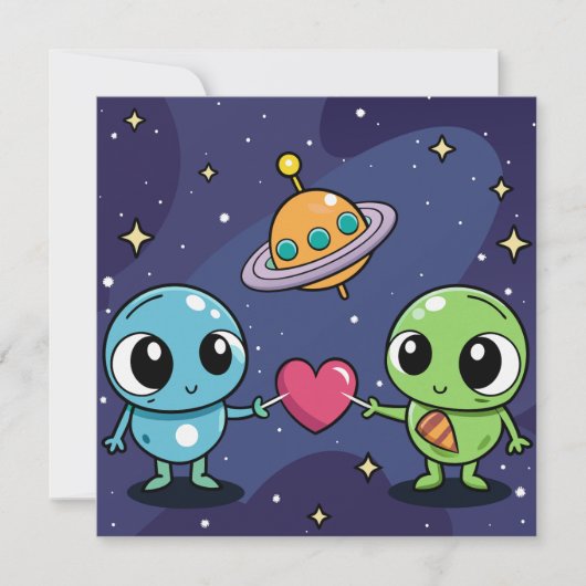 Alien Liebe Buddies Einladung (Vorderseite)